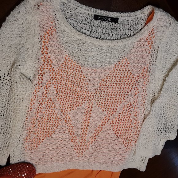 SALE EUC Beautiful Nic+Zoe Crochet Sweater Size PP - Picture 6 of 8